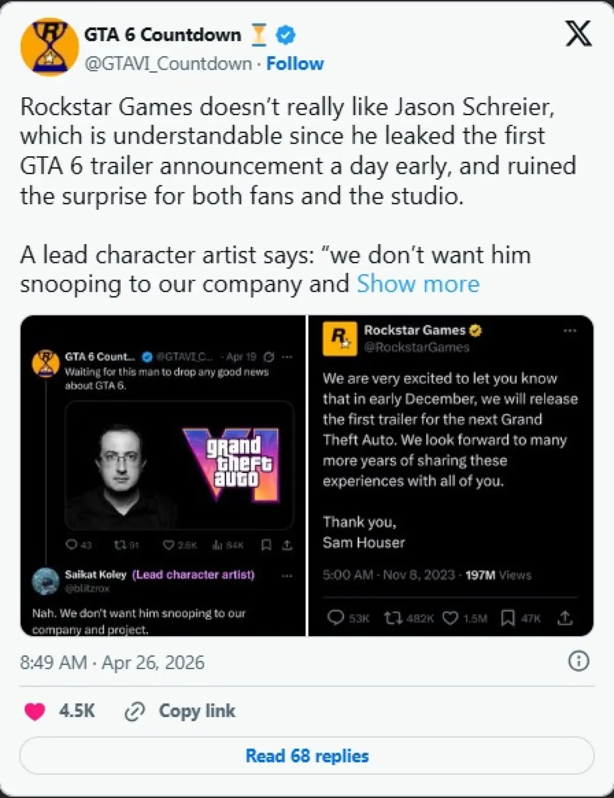 Efek Area 51 Rockstar! Lead Artist GTA 6 Hilang dari Media Sosial Setelah Sentil Jason Schreier